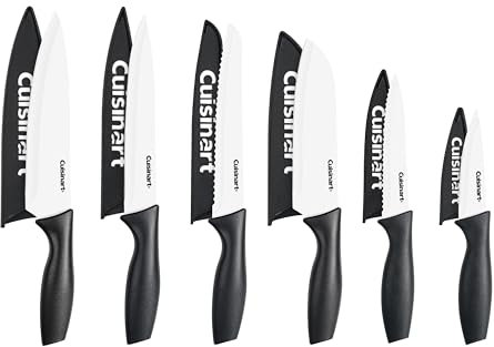 Cuisinart Knife Set, 12pc Ceramic Coated Knife Set with 6 Blades & 6 Blade Guards, Lightweight, Stainless Steel, Durable & Dishwasher Safe (Black/White)
