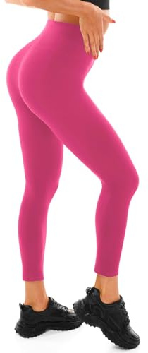 Walifrey Gym Leggings for Women, High Waisted Non See-Through Black Soft Workout Yoga Pants Hot Pink XXL