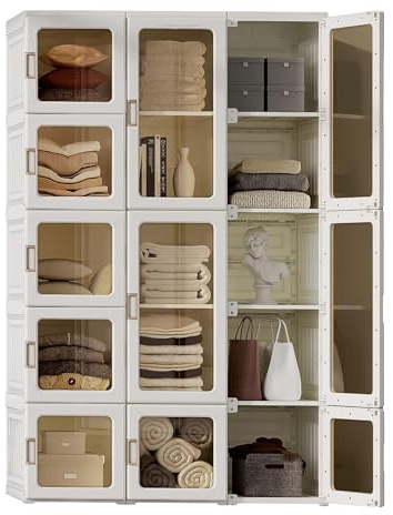 Dripex Portable Wardrobe Closet Storage Organizer Transparent Door Panels,Suitable for Living Room, Bedroom,Plastic Wardrobe with Magnetic Door and Easy Assembly