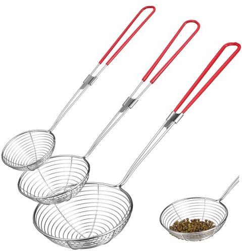 Cabilock Edelstahl Spinnensieb 3 Stück Multifunktionales Nudelsieb Lebensmittelechtes Material Ergonomischer Gummigriff Für Kochen Abgießen Und Abtropfen