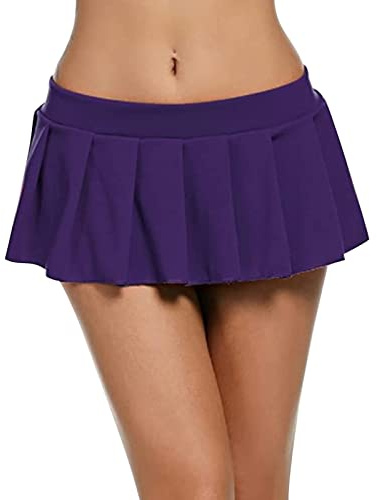 Mini gonne da donna Solide Skirts Gonna Pieghettata Gonna corta Vintage Ragazza Skater Skater Abito Elastico Lingerie Mini Gonna Sexy Corta, O viola, XL