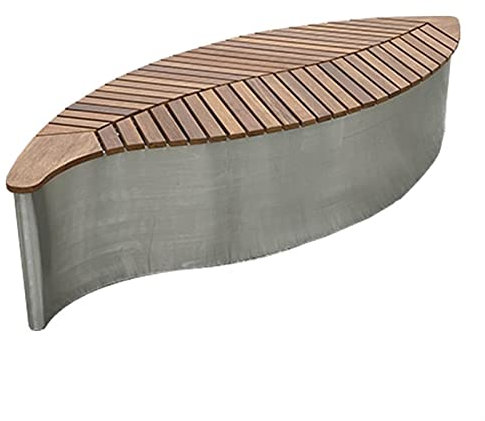 WAOCEO Metallbank Kreativbank for den Außenbereich, Park, quadratische Kunstbank, blattförmige Bank aus Edelstahl, Holzlattensitz, Outdoor-Loungesessel ohne Rückenlehne Gartenbank Sitzbank