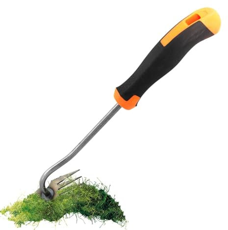 Unkrautstecher, Unkrautentferner mit Stiel, Garden Harke, Manuelle Unkrautjäter, Löwenzahnstecher, Distelstecher, Wurzelziehendes Garten Unkrautartefakt 4 Zähne, Hand Grasentferner Werkzeug