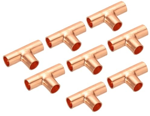PATIKIL 1/4 Inch ID Tee Copper Fitting, 8 Pack 3 Way Welding Joint Pressure Pipe Fitting with Sweat Connection for HVAC, Air Conditioner, Plumbing