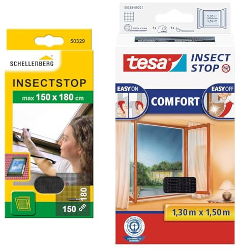 Schellenberg 50329 Fliegengitter für Dachfenster mit Reißverschluss & tesa Insect Stop COMFORT Fliegengitter für Fenster