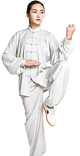 Kampfsportbekleidung Unisex Damen Leinen Kung Fu Tai Chi Uniform Kampfsportbekleidung,Weiß,XS