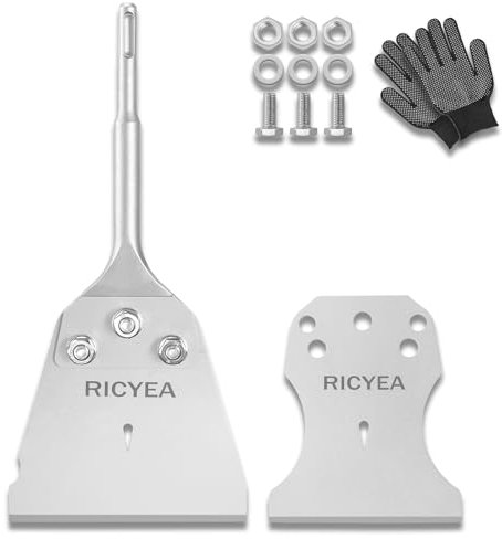 Ricyea Scalpello per piastrelle SDS-Plus 270 x 127 mm, scalpello con lama di ricambio da 100 mm, viti e guanti, scalpello SDS Plus largo per piastrelle, colla per pavimenti