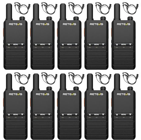 Retevis B63B PMR 446 Talkie-walkie professionnel portable, batterie de 1620 mAh, touches multiples, VOX, câble de charge Type-C deux en un, avec écouteurs (noir, 10 unités)