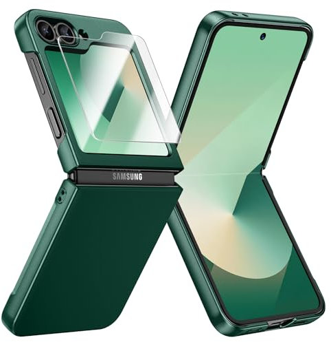 Doeshine für Samsung Galaxy Z Flip 7 FE 2025 / Z Flip 6 2024 Hülle Ultra Dünn, Displayschutzfolie, Drahtloses Laden, Lightweight Skin-Friendly, PC Stoßfest Kratzfest Rugged Schutzhülle (Dunkelgrün)