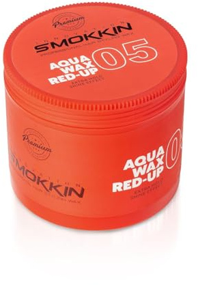 Cera Fijación Extra de Efecto Alto Brillo para el Pelo Hombre y Mujer +24 horas Fijación | Envase Extra Grande de 500 ml | Cera para peinar para hombre y mujer | Smokkin Innovation Aqua Wax Red-Up 05