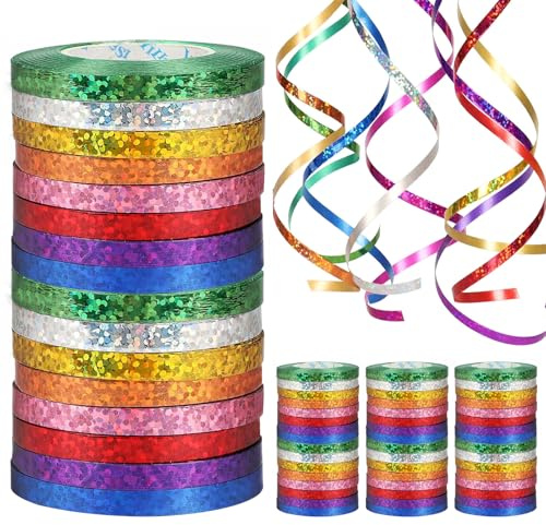480 Meter Luftschlangen Geburtstag 48 10 Meter Lange Glitzernde Geschenkbänder in 8 Farben Perfekt für Hochzeitsdekorationen, Geburtstagsdekorationen, Faschingsdeko und Ostern Ribbon Dekoration