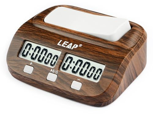 Schachuhr, digitaler Schachtimer mit Verzögerung und Bonus, professionell, für Brettspiele, Timer, Holzmaserung