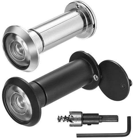2 Pcs Door Viewer with Privacy Cover, 200° Wide Angle Spy Hole for Front Door Peephole Viewer Security for 35-60 mm Thick Doors, for Home Office Hotel, with Hole Drill, Black/Silver