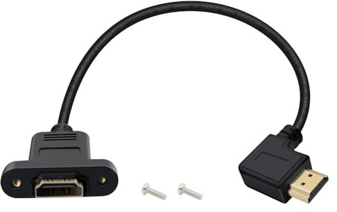 HuaLiSiJi Cable Alargador HDMI con Instalación de Panel 4K 60Hz Cable HDMI 90 Grados Macho Hembra para Reproductores BLU Ray, Tlevisores de Alta Definición, Xbox 360 (Curvado hacia Derecha, 0.5 m)