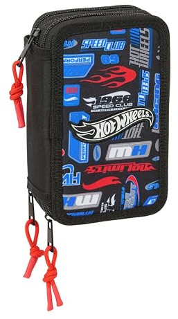 safta Hot Wheels - Trousse Scolaire avec 37 Outils Inclus, Trousse pour Enfant, idéale pour Les Enfants de 5 à 14 Ans, Confortable et Polyvalente, qualité et résistance, 12,5 x 5,5 x 19,5 cm