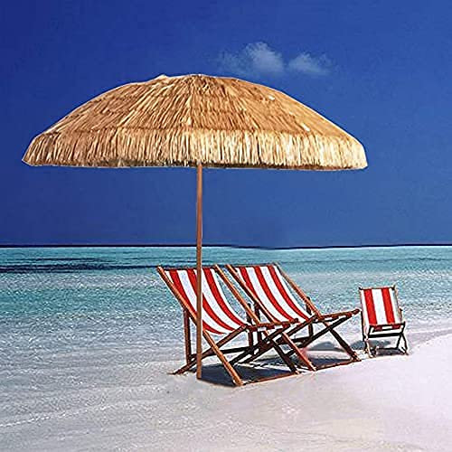 HUIBBGO Parasol de Jardin en Paille pour l'ombrage, Parasol de Plage Portable d'extérieur avec Fonction d'inclinaison, Pliable pour Un Rangement Facile, Parasol de Cour en chaume, 2,4 m