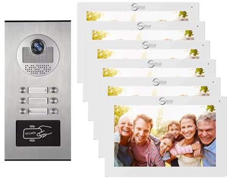Interphone vidéo 4 Fils pour Appartement, 2/3/4/6/8/10/12 unités,Moniteur 7 Pouces 1080P,déverrouillage 3 en 1, interphone 2 Voies,détection de Mouvement pour Villa,Tuya (1 Sonnette + 6 Moniteur)