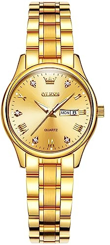 OLEVS Armbanduhr Damen, Edelstahl Analoge Quarz Tag Datum Damenuhr, Wasserdicht Kleines Gesicht Leuchtend Uhr Damen, Eleganz Freizeit Damenuhren
