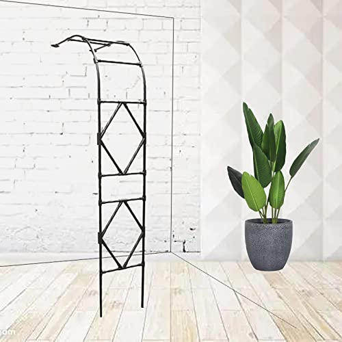 Arco de jardín de metal para plantas trepadoras, enrejado resistente a la intemperie, soporte de rosa de medio arco montado en la pared, 180 cm de ancho x 240 cm de alto, color negro