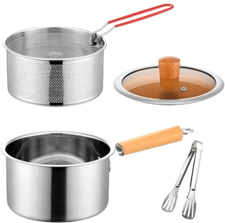 Jlkegfdf Olla freidora, olla de cocina con cesta, utensilios de cocina para colador de, mariscos, papas fritas, pollo, pescado, camarones