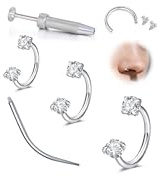 WillTen 16G 18G Septum Piercing Silber Hufeisen Piercing, 8mm Doppel Edelstein Hufeisen Nasenring Nose Ring, Edelstahl Knorpel Helix Tragus Ohrring Creolen Labret Lippenpiercing Horseshoe Schmuck