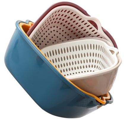 TOPPERFUN 6 pezzi Scolapasta con Doppio e Manici Laterali Scolapasta Cucina per Frutta e Verdura Contenitore Drenante e Conservazione Materiale PP Resistente