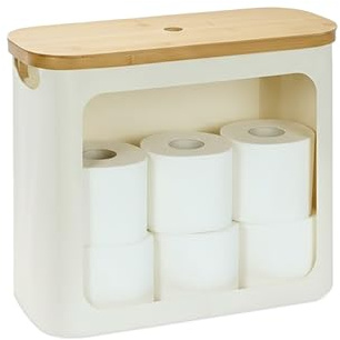Relaxdays Contenedor de Papel higiénico, 12 Rollos, 36 x 43 x 17 cm, Tela, bambú, Cesta, Reserva, Beige