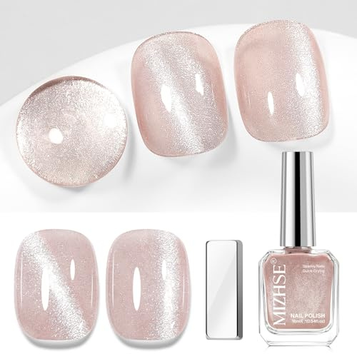 MIZHSE Kattöga nagellack utan UV, magnetiskt snabbtorkande nagellack för hem, gör-det-själv nagelkonst & nagelsalong, rosa, 16 ml