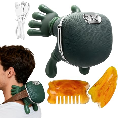 Massaggiatore per collo con calore, portatile, senza fili, 4D, massaggiatore riscaldato per collo e spalle, per corsa, escursionismo, squat, all'aperto, viaggi, palestra, allenamento e passeggiate