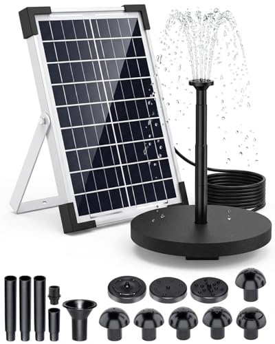 Solar Water Fountain,Equipped with Filtration System,2200 mAh Battery Backup,6W Solar Pond Pump with Multiple Nozzles,for Bird Bath, Pond, Outdoor Garden