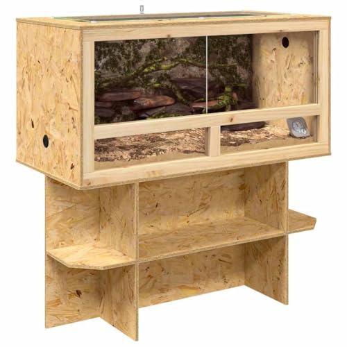 Terrarium en Bois avec Meuble, Terrarium Boîte d'alimentation avec Étagère Support pour Reptiles Amphibiens Marron 100 x 50 x 100 cm OSB