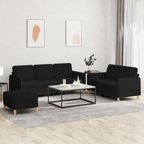 Yisssmeng 3-teilige Schwarze Polstergarnitur aus Stoff, 2-Sitzer & 3-Sitzer Sofa mit Fußhocker 198x77 cm Modernes Design Robustes Gestell für Wohnzimmer Schlafzimmer Büro