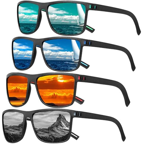 KBIBCK Gafas de sol para hombre y mujer, 4 unidades de gafas de sol espejadas, UV400, marco de metal polarizado, golf, conducción, pesca, viajes, deportes al aire libre, incluye paño de limpieza para
