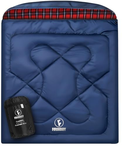 FORINBUY Flanell dubbel sovsäck för vuxna, XL queen size två personer, sovsäck, vattentät för alla årstider, camping, jakt och tältläger, 2 personer för kallt väder och varmt