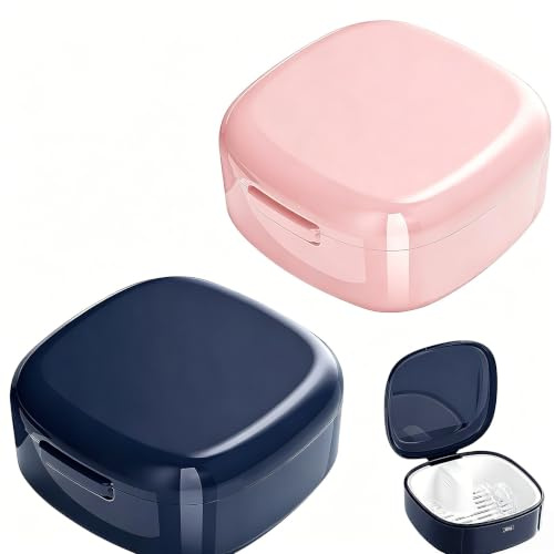 XLTXWD 2PCS Denture Box, False Teeth Container, Dual Colour Denture Box for Soaking and Cleaning