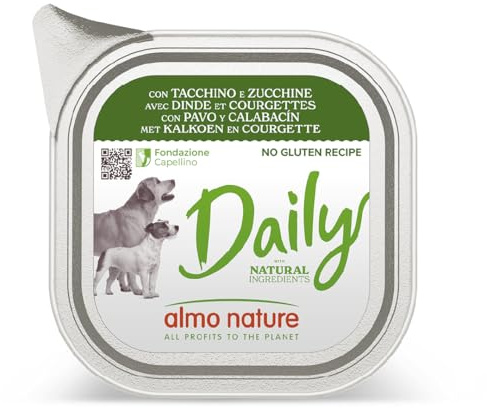 Almo Nature Daily våtfoder för vuxna hundar med kalkon och zucchini – aluminiumskål 100 g.