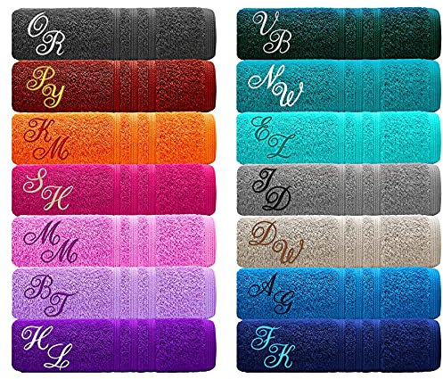 Lashuma Handtuch Grau - Anthrazit mit Monogramm Bestickt, Fitnesstuch London, Größe: 50x100