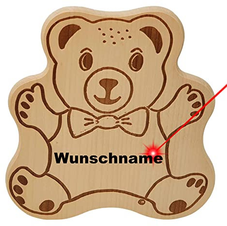 DEKOFANT Frühstücksbrettchen Kinder mit Gravur personalisiert Holz Brett Motiv Teddy Bär Frühstücksbrett Kinder ca 25x24x1,5cm