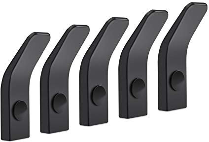 LJLink Wandhaken Raum Aluminium Haken Schwarz Handtuchhaken Kleiderhaken Rostfrei Haken für Bad Toilette Handtuchhalter Küche Büro Garage, 5 Stück