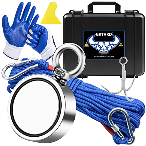 Doppelseitige Magnet Angelset mit Hülle für Angeln, 453,6 kg Starke Zugkraft Angelmagnet Premium Angelmagnet-Kit zum Zurückholen von Gegenständen in Fluss, See, Strand, Rasen - 7,5 cm Durchmesser