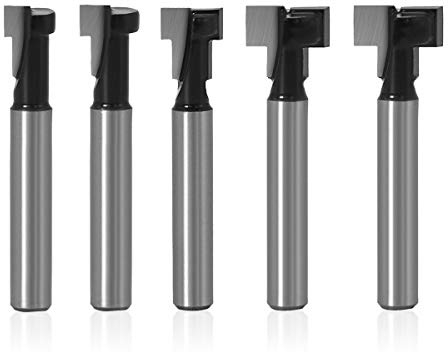 Saipor 5 Stück T-Nutfräser Fräser-Bits 1/4-Zoll-Schaft Schlüsselloch-Fräser-Bit-Set mit 1/4 & 5/16 & 3/8 & 1/2 & 9/16 Zoll Klingendurchmesser für Holz Sechskantschraube T-Track Schlitz-Holzfräser