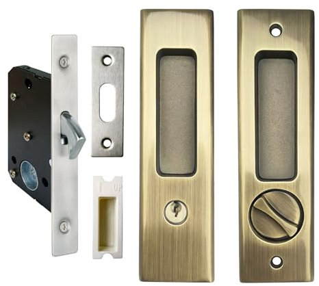 Serrure de porte coulissante à mortaise Poignée de serrure de porte invisible Poignée encastrée Serrure de porte en bois/160 mm-bronze