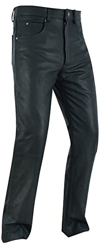 Dream Apparel Mens Motorcycle Black Leather Pants Jeans Style Motorcycle Riding Pants for Biker with 5 Pockets (Size 34)