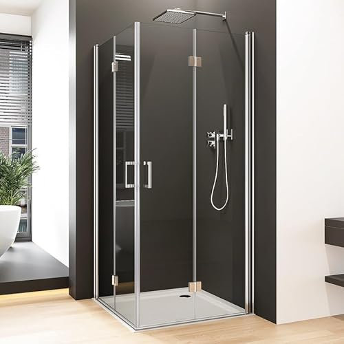 Goezes Duschkabine 120x80cm Eckeinstieg Falttür Duschwand Falttürkabine Duschkabine klappbar Duschtür Duschabtrennung 6mm Nano-Beschichtung ESG Glas Höhe 195cm