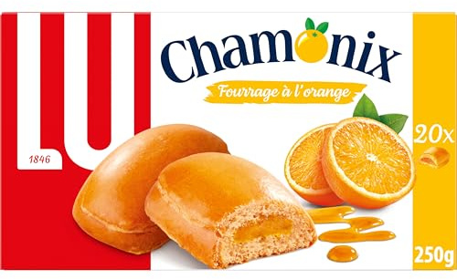 LU Chamonix - Gâteau Fourré à la Gelée d'Orange - Idéal pour le Goûter - 6x Pack de 10 Sachets (25 g) | 6 Packs de 20 biscuits | Gâteau moelleux fourré à la gelée d'orange onctueuse | Idéal pour le goûter