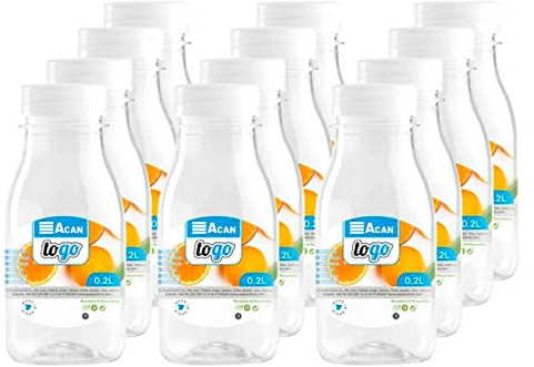 Acan Tradineur - Pack de 12 botellas de plástico - Incluye tapa - Ideal para la conservación de tus alimentos - Capacidad de 0,2 Litros - 13 x 5,5 cm