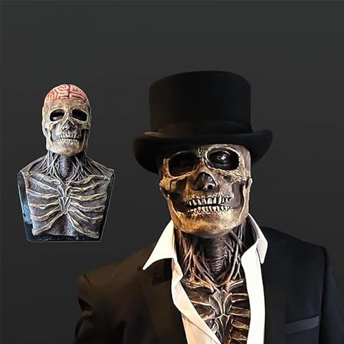 Lanckeli Masque Crâne d'Halloween Avec Mâchoire Mobile, Calotte Effrayante, Masque en Latex pour Accessoires de Cosplay Adultes.