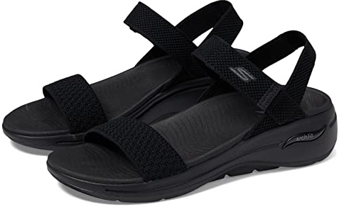 Skechers Dam Go Walk Arch Fit Sandal Polerad Sandal, Svart textil, 37 EU