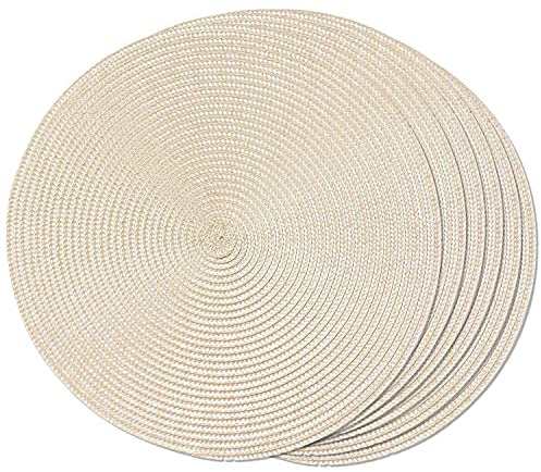Duendhd Runde geflochtene Platzsets, 6 Tischsets für Esszimmer, gewebt, waschbar, nicht Platzsets, 38,1 cm, Beige