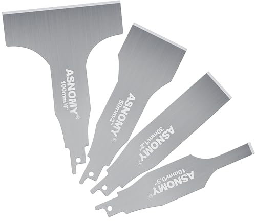 ASNOMY 4Pcs Elektroschaberklingen Elektroschaber, multifunktionaler Säbelsäge Schaber Schabmesser Edelstahl-Elektroschaber,Fliesenreinigungswerkzeuge für Betonböden, Wandreinigung, Metallentrosten